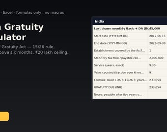 India Gratuity Calculator | Instant Download | Excel Template