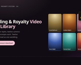 Wedding and Royalty AI Video Style Library - 13 styles, 156 prompts | Instant Download | PDF and Templates