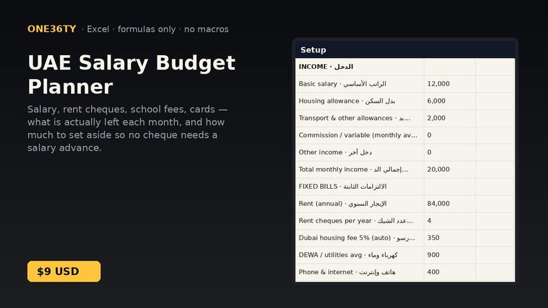 UAE Salary Budget Planner | Instant Download | Excel Template image 1