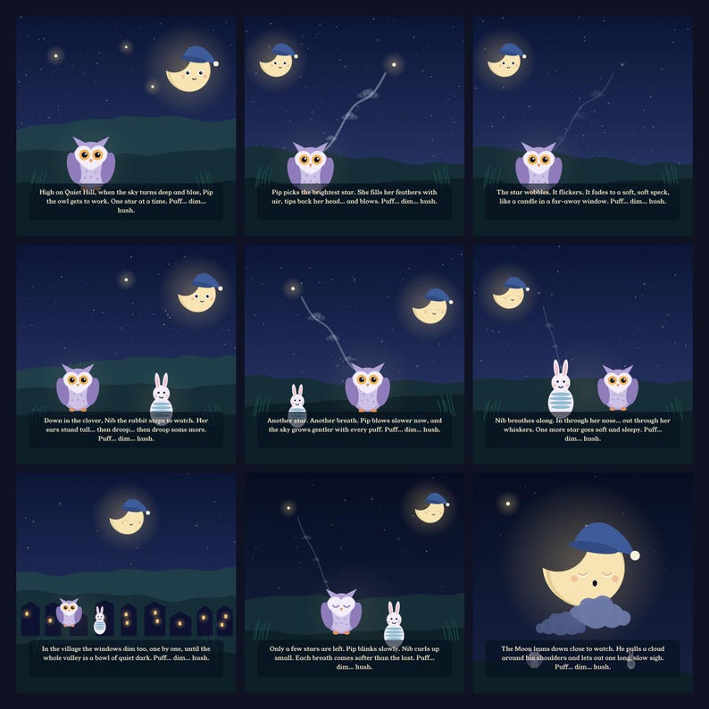 The Owl Who Blew Out the Stars - printable bedtime picture book | Instant Download | Printable PDF image 4