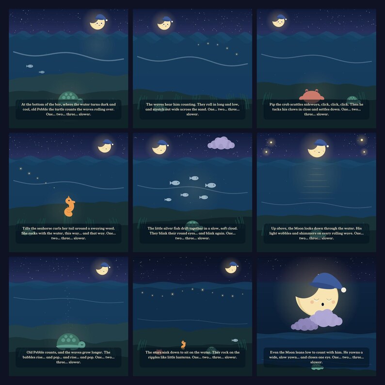 The Turtle Who Counted Waves - printable bedtime picture book | Instant Download | Printable PDF image 4
