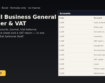Small Business General Ledger & VAT | Instant Download | Excel Template
