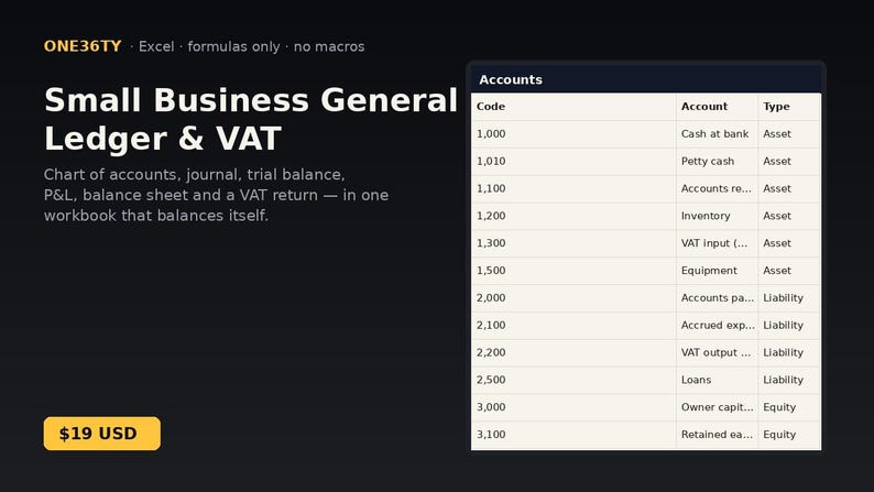 Small Business General Ledger & VAT | Instant Download | Excel Template immagine 1
