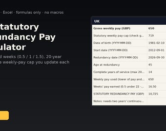 UK Statutory Redundancy Pay Calculator | Instant Download | Excel Template