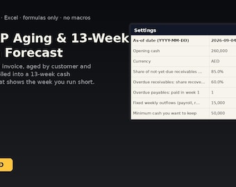AR/AP Aging & 13-Week Cash Forecast | Instant Download | Excel Template