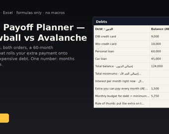 Debt Payoff Planner - Snowball vs Avalanche | Instant Download | Excel Template