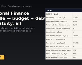 Personal Finance Bundle - budget + debt + gratuity, all countries | Instant Download | Excel Template