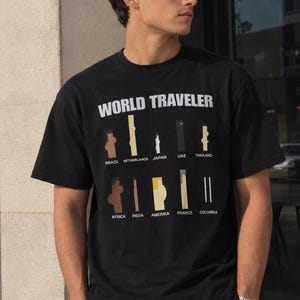 World Traveler Graphic Tee, Vintage Travel Silhouettes, Unisex Cotton Shirt