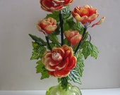 Mid Century Coral Lucite Aesthetic Flower Arrangement Vintage Acrylic Floral Retro 1960s Possibly Corelli Crystalin Unmarked