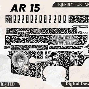 AR 15 Scroll & Jesus Design Engraveving Vector Vectorized File Ai8, svg, dxf, png.