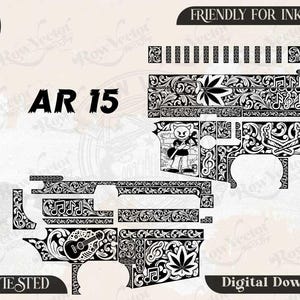 AR 15 Deep Engraving Scrollwork Vector, Gun Slide Engraving Ai, Svg, Dxf, Png Firearm Filigree Pattern,  Fiber Laser Files.