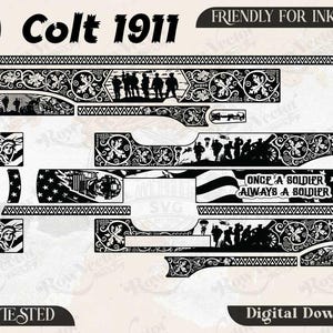 Colt 1911 USA Design Deep Engraving Scrollwork Vector, Gun Slide Engraving Ai, Svg, Dxf, Png Firearm Filigree Pattern, Fiber Laser Files.