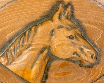 Vintage Carved Wood 3-D Relief Horse Head Plaque Picture