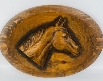 Vintage Carves Wood 3-D Relief Large Horse Head Plaque Picture