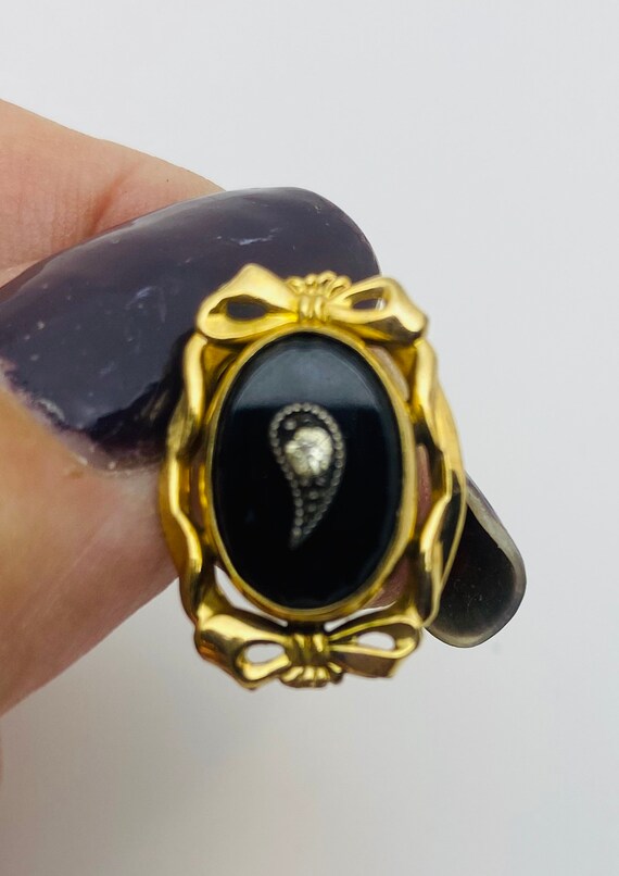 Antique 12k Gold Filled Onyx Screwback Earrings - image 2