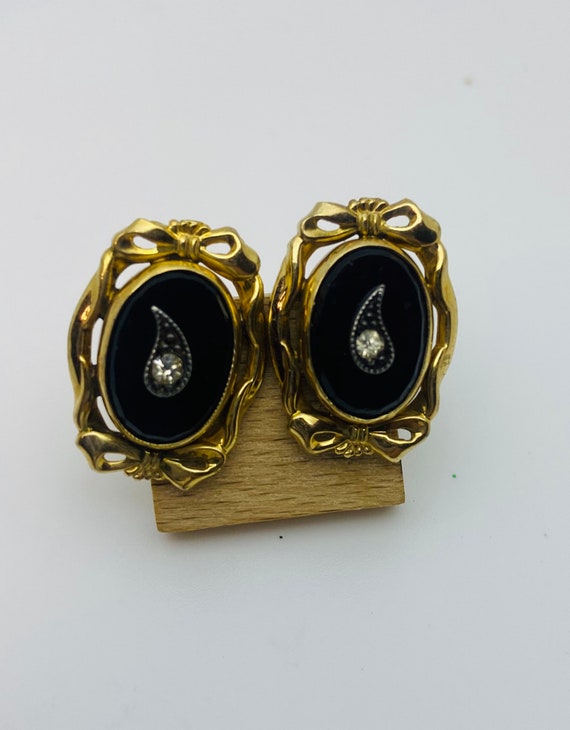 Antique 12k Gold Filled Onyx Screwback Earrings - image 5