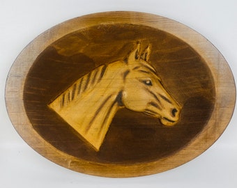 Vintage Carved Wood 3-D Relief Horse Head Plaque Picture