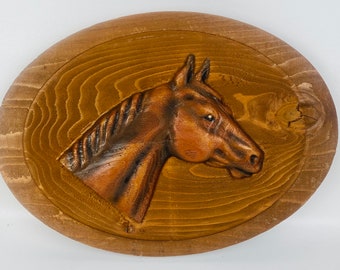 Vintage Carved Wood 3-D Relief Horse Head Profile Plaque Picture