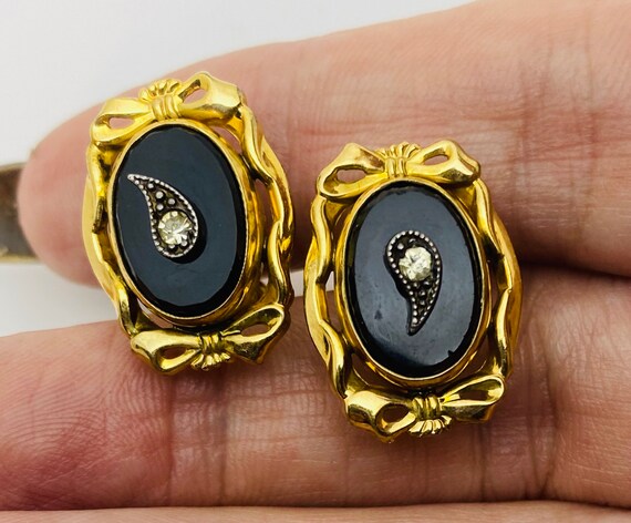 Antique 12k Gold Filled Onyx Screwback Earrings - image 6