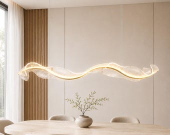 Suspension LED moderne à effet vague, lustre sculptural en acrylique pour salle à manger (noir ou doré)