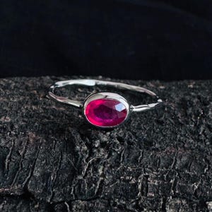 Ruby Ring, 14K Gold Plated 925 Sterling Silver Ring, Oval Red Gemstone Solitaire Ring, Red Gemstone Ring, Ruby Jewelry, Gift For Women