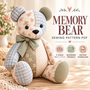 Memory Bear Sewing Pattern PDF, Baby Clothes Keepsake Bear, 5 Sizes, Beginner Friendly, A4 Letter A0