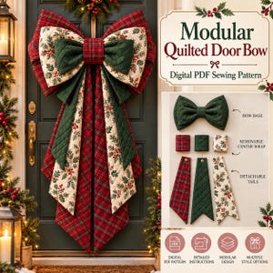 Giant Quilted Door Bow Sewing Pattern, 3 Sizes, Reversible Modular PDF