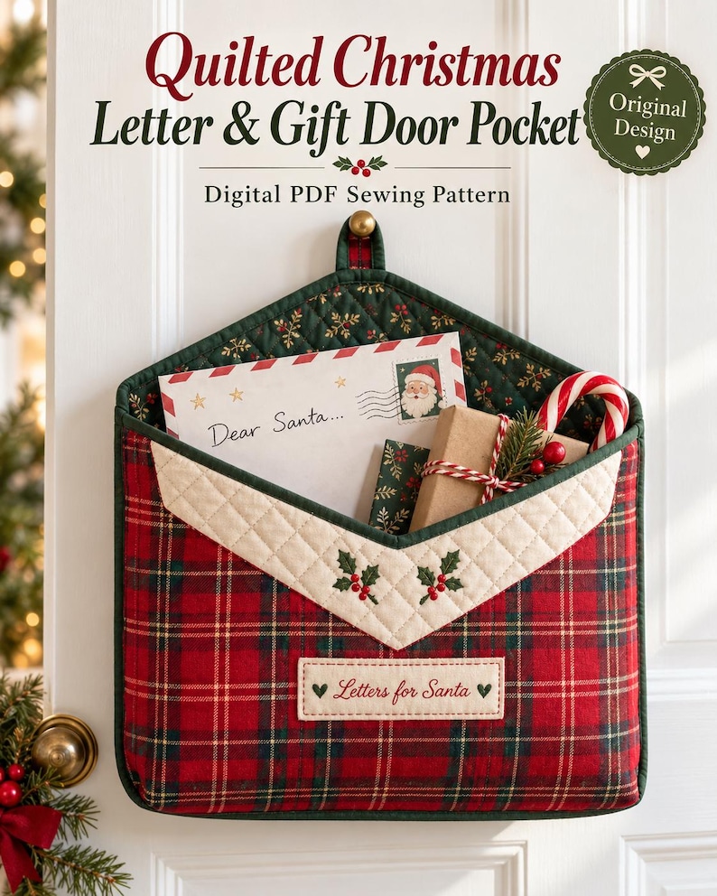 Y Lettering Red Christmas Door Hanger Sewing Pattern, Quilted Santa Letter Pocket PDF ...