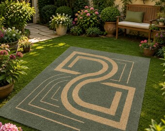 Modern Geometric Area Rug, Sage Green & Beige Abstract Carpet, Contemporary Tufted Rug, Living Room Bedroom Garden Decor, Handmade Floor Rug