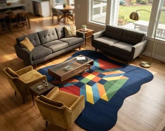 Modern Geometric Tufted Rug, Handmade Abstract Area Carpet, Colorful Contemporary Rug, Living Room Bedroom Decor