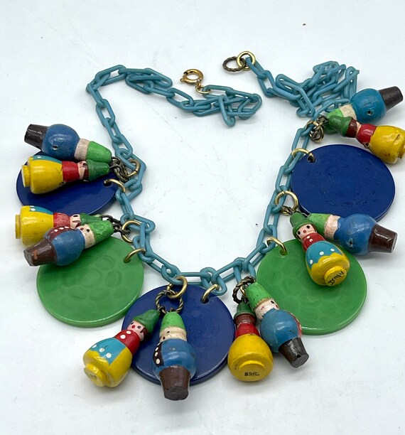 Vintage necklace in celluloid bakelite and wood- … - image 2