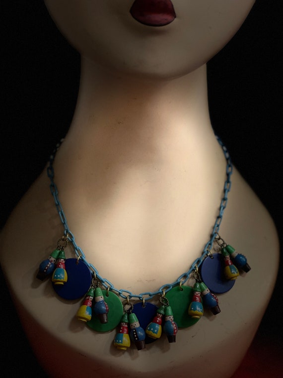 Vintage necklace in celluloid bakelite and wood- … - image 3