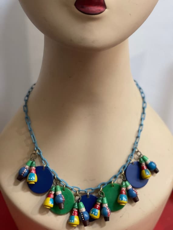 Vintage necklace in celluloid bakelite and wood- … - image 1