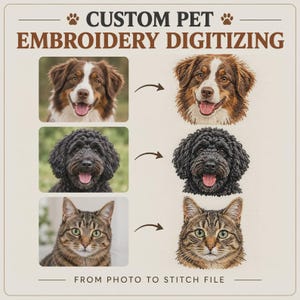Digitalisering av broderi på eget husdjur | Broderad design för hund och katt | Digitaliserad fotofil | Digital nedladdning