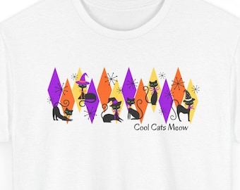 Retro Halloween Family T-Shirts Sweatshirts | Black Cats, Diamond Shapes, Cats Meow