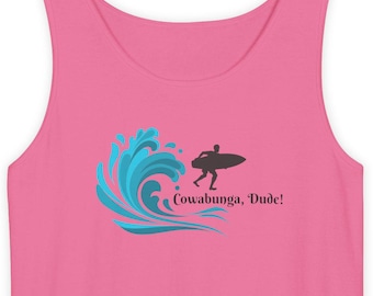 Cowabunga Dude surfer wave Tank Top | Color Comfort Tank surf graphic