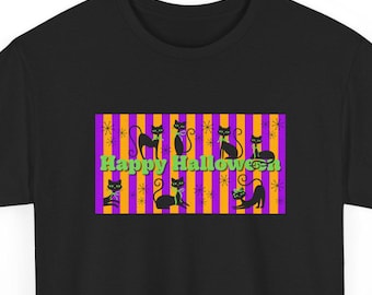 Happy Halloween Family T-Shirts Sweatshirts | Retro Black Cat Pattern