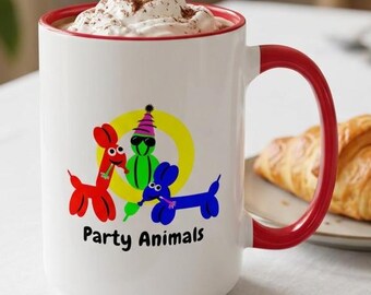 Party Animals Balloon Dogs mug | Colorful 15oz Birthday ceramic mug