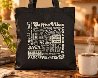 Coffee Words Canvas Tote | Reusable Bag