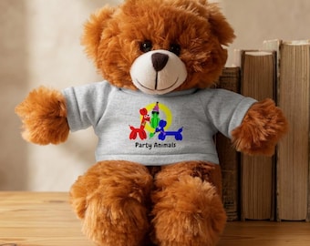 Party Animals Plush Teddy Bear | Cotton T-Shirt, 8" Huggable Friend