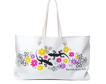 Floral Geckos Weekender Bag | Lizard Flower Pattern, Stay Wild Flower Child