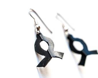 Recycled Bicycle cancer awareness jewelry, Bike Earrings