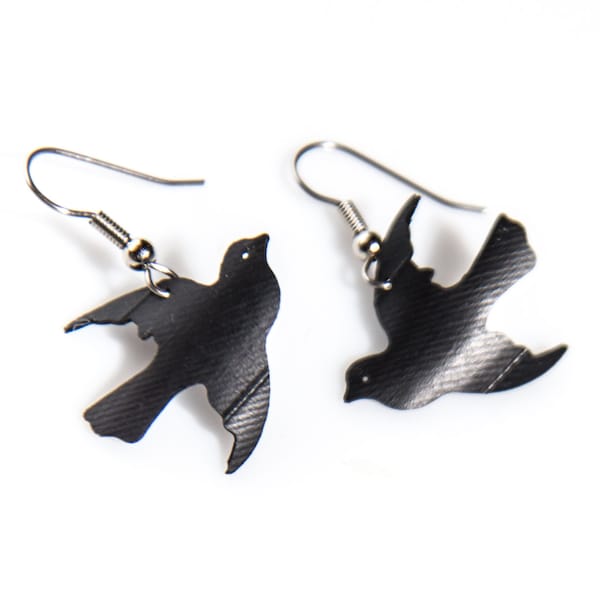 Repurposed Bicycle Rubber Unique Creative Bird Earring Jewelry