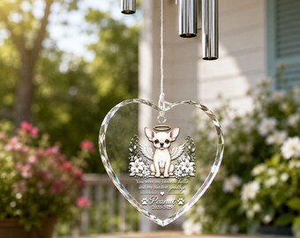 Campana de viento conmemorativa de Chihuahua, regalo personalizado para recordar a tu perro, monumento personalizado para mascotas, adorno de cristal, regalo de condolencia en memoria de tu perro.