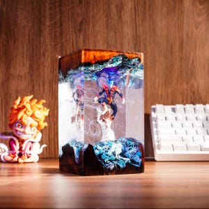 Fantasy Superhero Resin Night Light | Comic Style Diorama Lamp | Epoxy Wood Block Art | Nerd Room Decor | Gift for Comic Fan