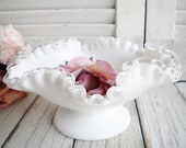 Fenton Footed Milkglass Silvercrest Bowl Stamped White Candy Dish Vintage Wedding Gift Tea Party Cottage Home Decor