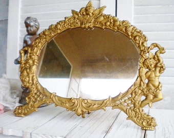 Miniature Oval Swing Dressing Mirror in Brass Stand Dolls House Accessories