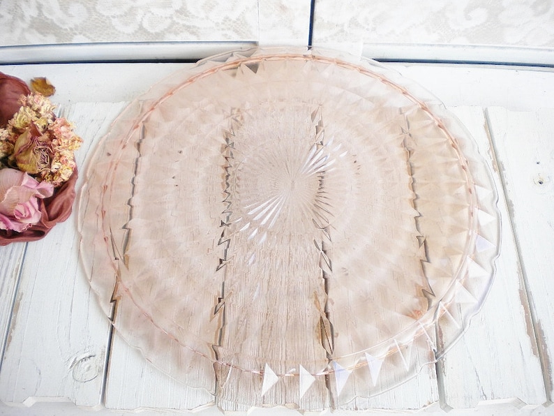 Sale Pink Jeannette Windsor Cake Plate 13 Inch Wedding Cake Stand Serving Tray Shabby Chic Tea Party