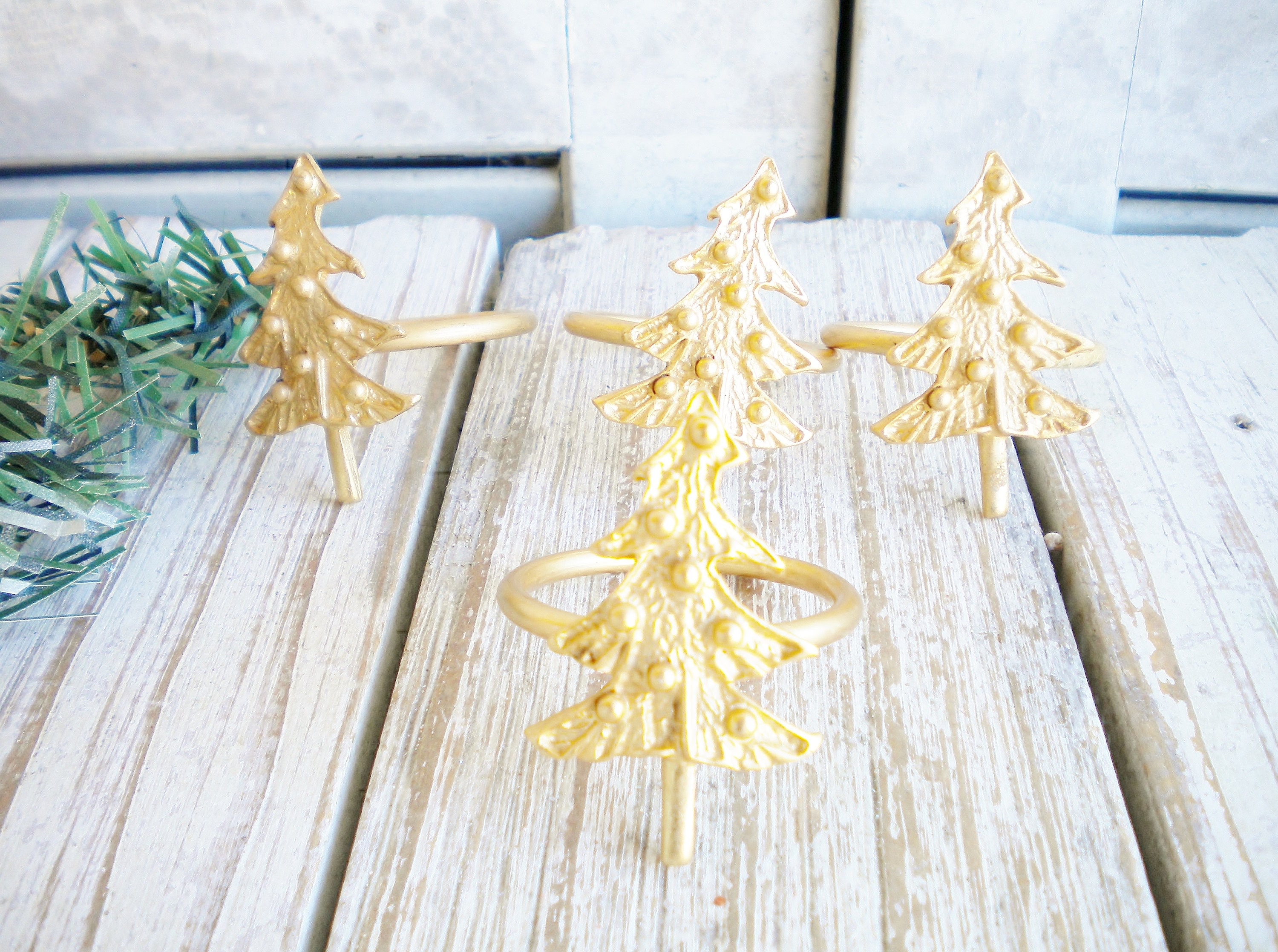 Gold Metal Christmas Tree Napkin Rings Set Of 4/ Vintage Etsy