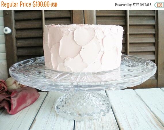 Sale Wedding Crystal Rose Cake Stand Etched Glass Bakers Etsy